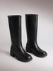 Womens Square Toe Chunky Block Heel Knee High Boots Banana Campus Boots For Women Casual Comfortable Low Heel Side Zipper Riding Tall Boots