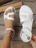 Women's Fashionable, Elegant, Comfortable, Retro Flat Sandals, Ankle Strap With Elastic, White Versatile Style, Simple Double Strap Open Toe Sandals