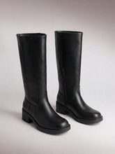 Load image into Gallery viewer, Womens Square Toe Chunky Block Heel Knee High Boots Banana Campus Boots For Women Casual Comfortable Low Heel Side Zipper Riding Tall Boots