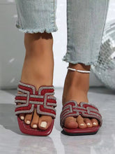 Load image into Gallery viewer, Summer Wide-Width Women's Luxury Inspired Chain Cutout Open Toe Minimalist Brown Crystal Embellished Slide Sandals - Plus Size Comfortable Versatile Beach Slippers