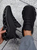 Men's Jet Black Mesh Sneakers - Wave Sole Non-Slip All-Day Comfort, Casual Wear Shoes For Men
