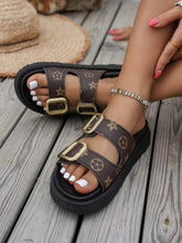 Load image into Gallery viewer, Retro Floral Double-Buckle Women's Sandals, Thick-Sole Slip-On Slides, Comfortable &amp; Versatile Summer Outdoor Slippers,Wedge Sandals